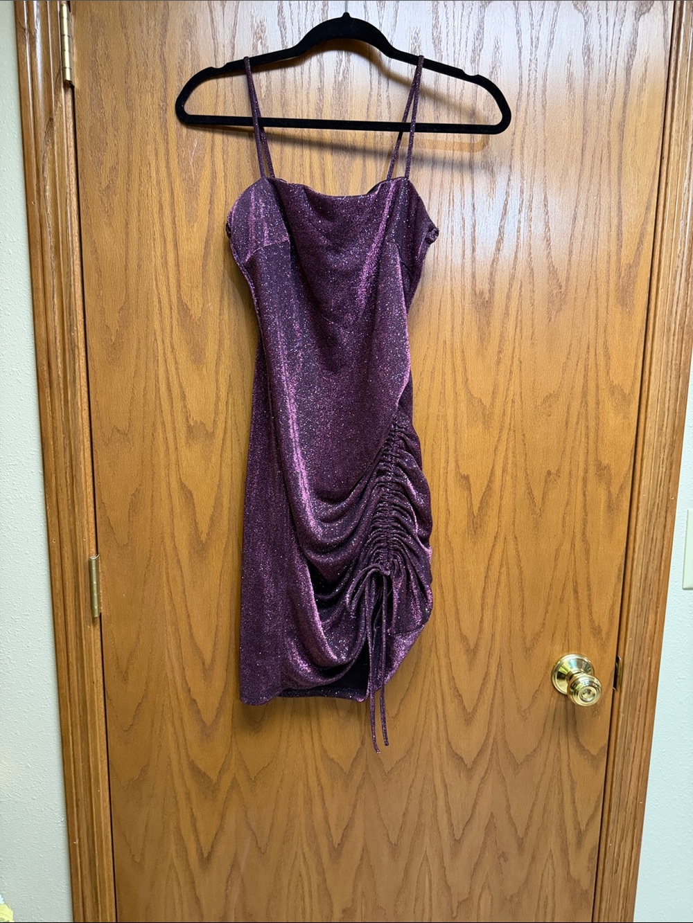 Windsor Shimmery Plum Ruched Cowl Neck Mini Dress